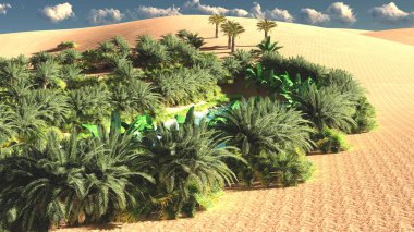 Harika görünümü'Sahara çöl, gün batımı 3d render