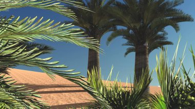 Harika görür görmez Sahara çöl, gün batımı 3d render