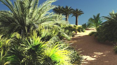 Sahara üzerinde harika manzara, gün batımından 3d render çöl