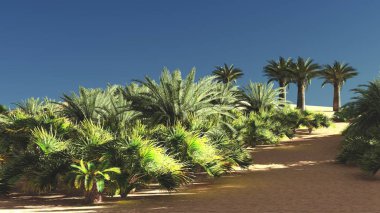 Gün batımı 3d render, Sahra Çölü üzerinde harika bakış açısı