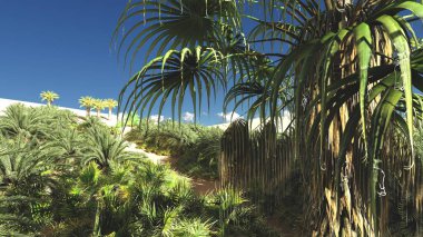 Gün, 3d render daha sonra wasteland savurgan muhteşem tesisleri