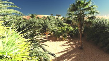 Harika görünümü'Sahara çöl, gün batımı 3d render