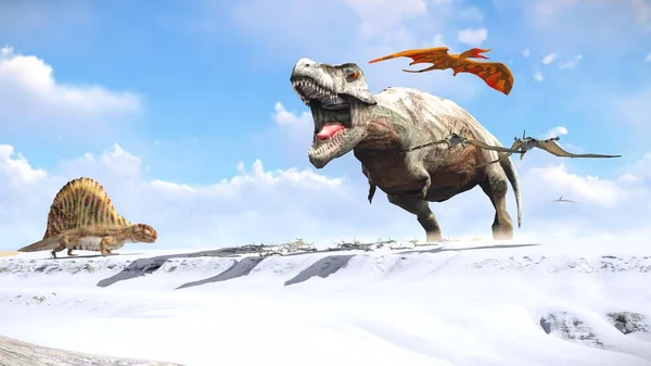 Velociraptor y pterodáctilo 3d renderizado — Foto de Stock