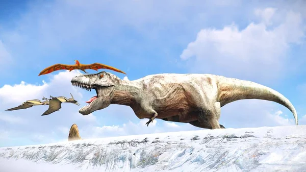 Velociraptor y pterodáctilo 3d renderizado — Foto de Stock