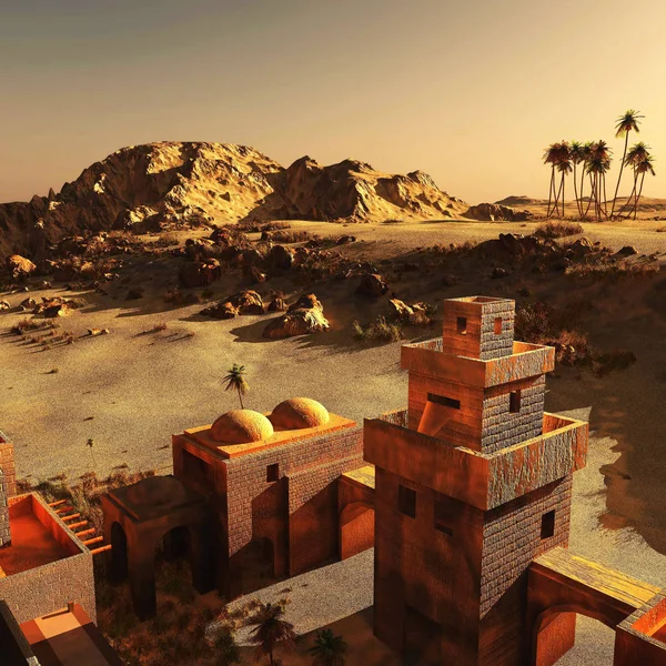 Arabiska gemenskapen på wasteland, 3d-rendering — Stockfoto