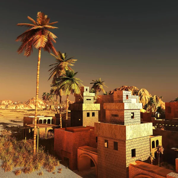 Arabic community on wasteland, 3d rendering — Stock Photo, Image