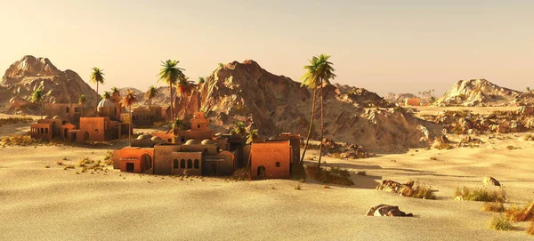 Arabiska gemenskapen på wasteland, 3d-rendering — Stockfoto