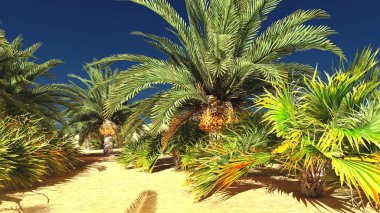 Yemyeşil muhteşem bitkiler üzerinde vahşi akşamları, 3d render