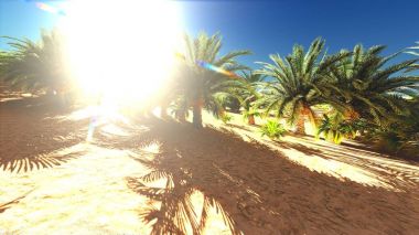 Yemyeşil muhteşem bitkiler üzerinde vahşi akşamları, 3d render