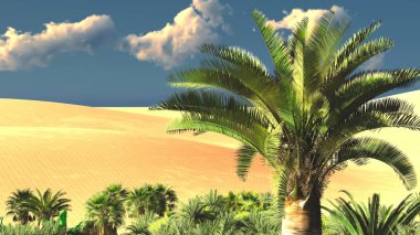 Yemyeşil muhteşem bitkiler üzerinde vahşi akşamları, 3d render