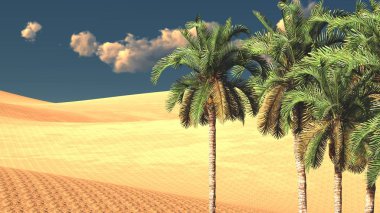 Yemyeşil muhteşem bitkiler üzerinde vahşi akşamları, 3d render