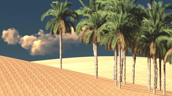 Yemyeşil muhteşem bitkiler üzerinde vahşi akşamları, 3d render