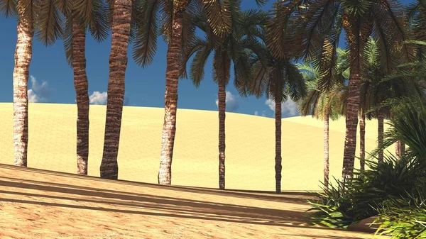 Yemyeşil muhteşem bitkiler üzerinde vahşi akşamları, 3d render