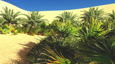 Güzel doğal arka plan. -Afrika vahası 3D görüntüleme