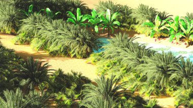 Güzel doğal arka plan. -Afrika vahası 3D görüntüleme