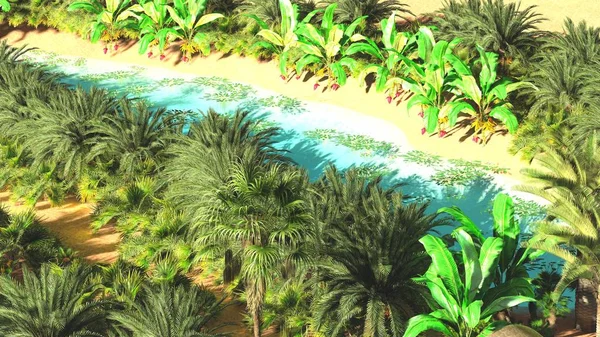 Güzel doğal arka plan. -Afrika vahası 3D görüntüleme