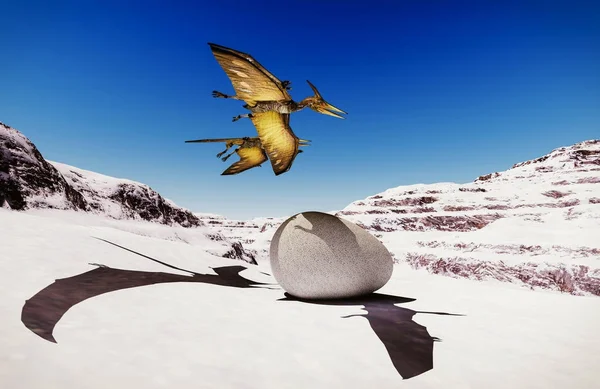 Ei und Pterodactyl 3D-Rendering — Stockfoto