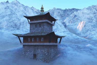 Güneş Tapınağı - Budist tapınağı Himalayalar 3d render