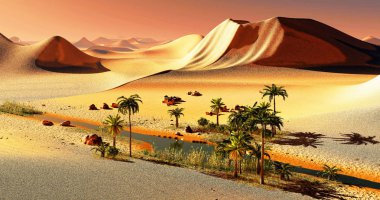 Güzel doğal arka plan. -Afrika vahası 3D görüntüleme