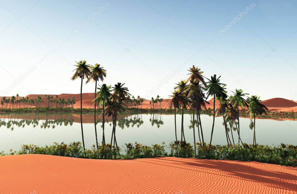 Beautiful natural background -African oasis 3d rendering