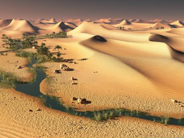 Spectacular sunset in the Sahara desert 3d rendering clipart