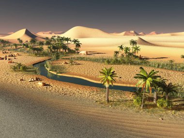 Güzel doğal arka plan. -Afrika vahası 3D görüntüleme