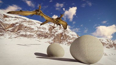 Yumurta ve pterodactyl 3d render