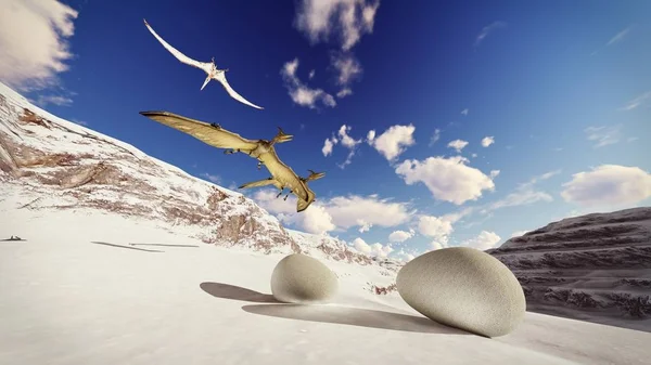 Ei und Pterodactyl 3D-Rendering — Stockfoto