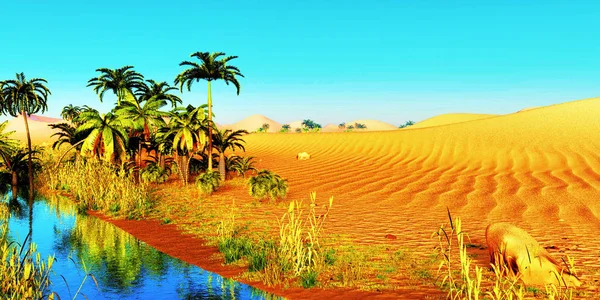 Hermoso fondo natural oasis africano 3d representación — Foto de Stock