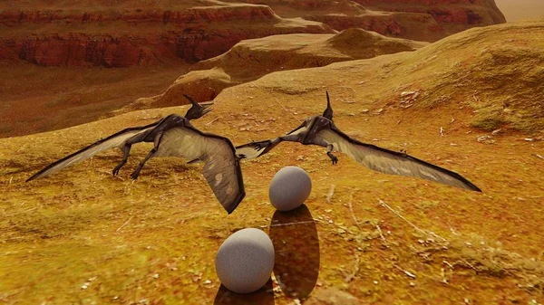 Ägg och pterodactyl 3d-rendering — Stockfoto