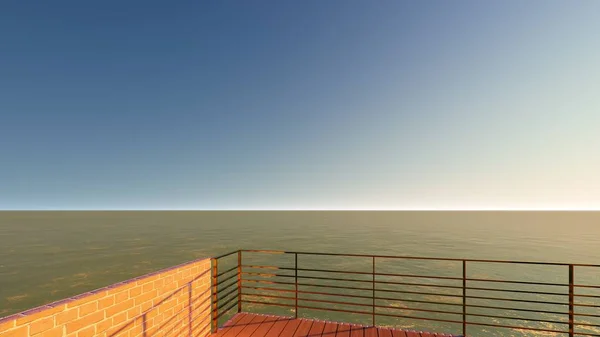Resort de praia com renderização 3D céu azul — Fotografia de Stock