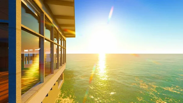 Playa resort con cielo azul 3d renderizado — Foto de Stock