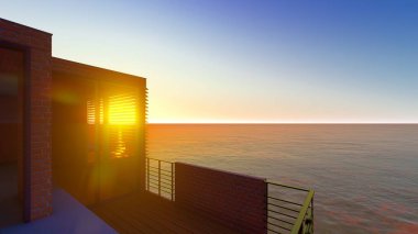 Mavi gökyüzü 3d render Beach resort