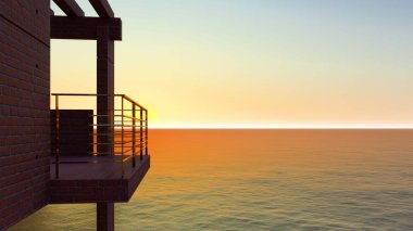 Mavi gökyüzü 3d render Beach resort