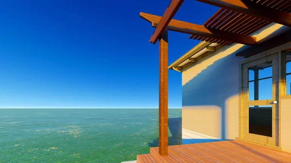 Playa resort con cielo azul 3d renderizado —  Fotos de Stock