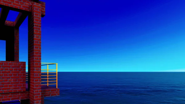 Playa resort con cielo azul 3d renderizado —  Fotos de Stock
