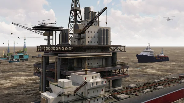 Offshore olie- en gasboorplatform 3d rendering — Stockfoto