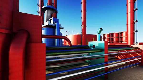 Steel pipes in crude oil factory 3d rendering — Stock Photo, Image