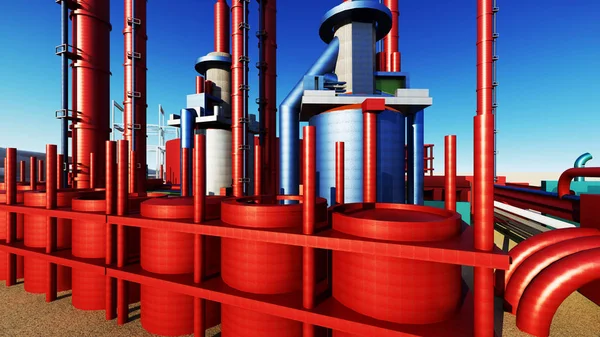 Tubos de acero en la fábrica de petróleo crudo 3d renderizado —  Fotos de Stock