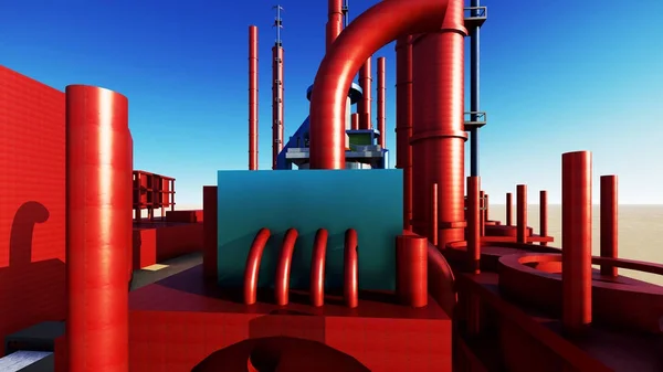 Ham petrol fabrika 3d render çelik borular — Stok fotoğraf