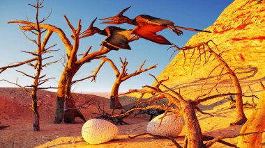 Yumurta ve pterodactyl 3d render