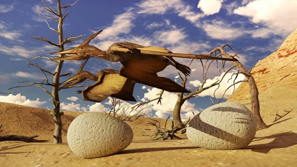 Ei und Pterodactyl 3D-Rendering — Stockfoto