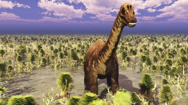 Büyük diplodoc 3d render, tarih öncesi yatay