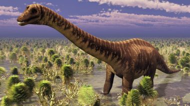 Büyük diplodoc 3d render, tarih öncesi yatay