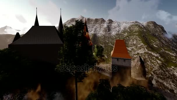 Spooly castle in mountains — Stock Video