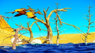 Yumurta ve pterodactyl 3d render