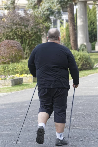 Wroclaw, Polen - 15 oktober 2017: Mensen in fitness cursus nordic walking-competitie in het stadspark — Stockfoto