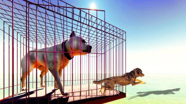 dogs getting out of cage 3D rendering clipart