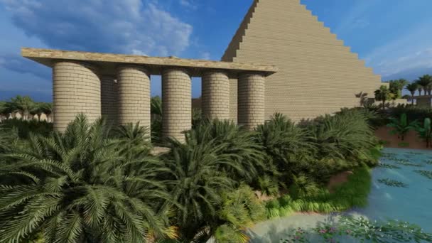 金字塔在撒哈拉绿洲3D渲染 — 图库视频影像