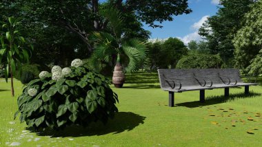 Öğleden sonra tropikal park 3D görüntüleme